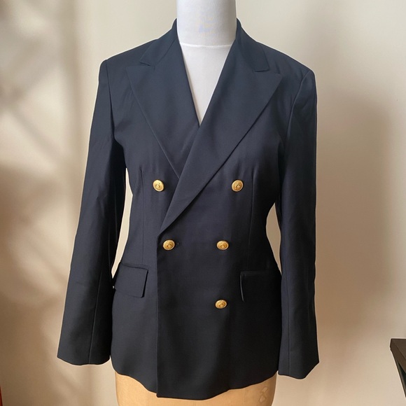 Brooks Brothers Double Breasted Navy Wool Blazer with Gold Tone Buttons - Size 4 - Picture 3 of 10